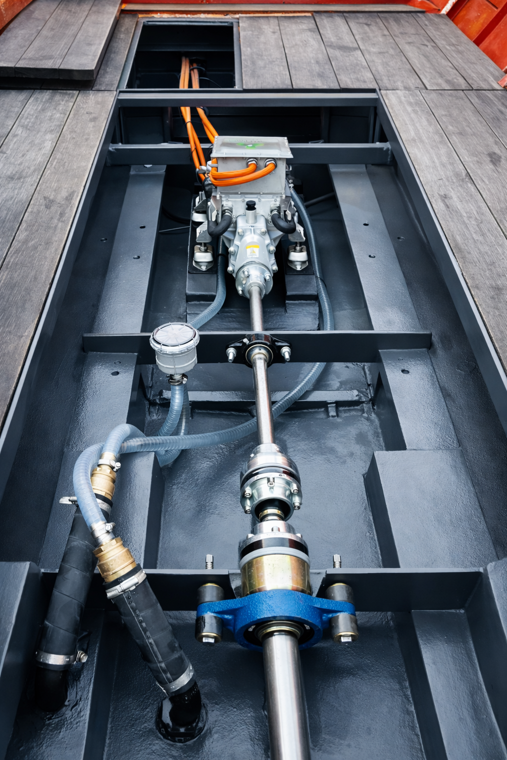 epropulion binnenboordmotor met schroefas en aandrijflijn professioneel ingebouwd door Amsterdam Electric