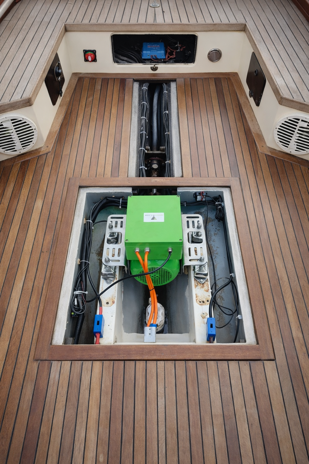 Green Marine elektrische binnenboordmotor ingebouwd in klassieke houten boot