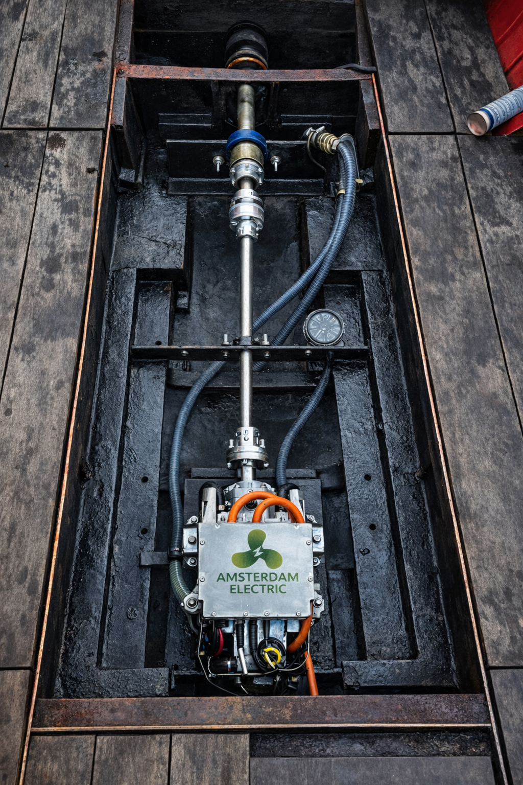 ePropulsion I20 elektrische binnenboordmotor installatie met aandrijfas en koppeling in motorruimte